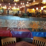 Image of a row of stars displayed on several tables in a restaurant